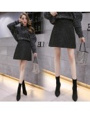  autumn winter tweed woolen skirt women short mini black skirt high waist hip package faldas largas mujer medieval skirts