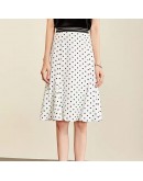  Summer Midi Skirt Women  Style High Waist Chiffon Skirts White and Black Dot Print Knee Length Ladies Elegant Faldas