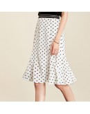  Summer Midi Skirt Women  Style High Waist Chiffon Skirts White and Black Dot Print Knee Length Ladies Elegant Faldas