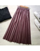  Stylish Faux Leather Midi Skirts Autumn Winter  Women Elastic High Waist Chic Umbrella A-Line Hippie Skirt