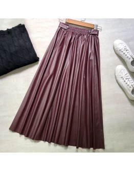  Stylish Faux Leather Midi Skirts Autumn Winter  Women Elastic High Waist Chic Umbrella A-Line Hippie Skirt