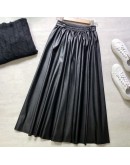  Stylish Faux Leather Midi Skirts Autumn Winter  Women Elastic High Waist Chic Umbrella A-Line Hippie Skirt