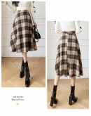 High Waisted Plaid Woolen Skirt for Women Fall Winter A-Line Mid Length Pleated Skirts Plus Size Harajuku Midi Mujer Faldas