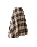 High Waisted Plaid Woolen Skirt for Women Fall Winter A-Line Mid Length Pleated Skirts Plus Size Harajuku Midi Mujer Faldas