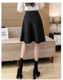 High  Knee Length Tweed Woolen Skirts for Women Autumn Winter Midi Skirt High Waisted Black Work Office Faldas Mujer