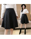 High  Knee Length Tweed Woolen Skirts for Women Autumn Winter Midi Skirt High Waisted Black Work Office Faldas Mujer