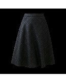 High  Knee Length Tweed Woolen Skirts for Women Autumn Winter Midi Skirt High Waisted Black Work Office Faldas Mujer