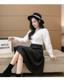 High  Knee Length Tweed Woolen Skirts for Women Autumn Winter Midi Skirt High Waisted Black Work Office Faldas Mujer