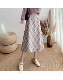 Autumn Winter A-line Long Skirts Womens Warm Woolen Skirt Female High Waist Elegant Office Lady Printing Plaid Skirt Midi Faldas