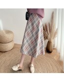 Autumn Winter A-line Long Skirts Womens Warm Woolen Skirt Female High Waist Elegant Office Lady Printing Plaid Skirt Midi Faldas