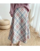 Autumn Winter A-line Long Skirts Womens Warm Woolen Skirt Female High Waist Elegant Office Lady Printing Plaid Skirt Midi Faldas