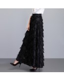 Summer Long Skirt Women Spring Feather Tassel Skirts Female Elegant Runway Skirt Maxi Party Jupe Faldas Largas Mujer