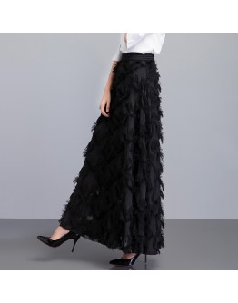 Summer Long Skirt Women Spring Feather Tassel Skirts Female Elegant Runway Skirt Maxi Party Jupe Faldas Largas Mujer