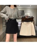 Autumn Winter Woolen Skirts for Women    Irregular Belted Short Mini Skirt Harajuku Khaki Blue Jupe Femme