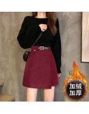 Autumn Winter Woolen Skirts for Women    Irregular Belted Short Mini Skirt Harajuku Khaki Blue Jupe Femme