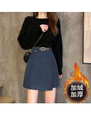 Autumn Winter Woolen Skirts for Women    Irregular Belted Short Mini Skirt Harajuku Khaki Blue Jupe Femme