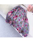 Summer Women Long Pleated Skirts Vintage Floral Printted Skirt High Waist Flower Midi Skirt  Elegant Faldas Mujer