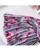 Summer Women Long Pleated Skirts Vintage Floral Printted Skirt High Waist Flower Midi Skirt  Elegant Faldas Mujer