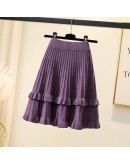 Fall Winter Knitted Skirt for Women Elegant Ruffles Short Mini Skirts Kawaii Faldas Mujer Pleated  Style Jupe