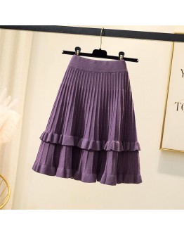 Fall Winter Knitted Skirt for Women Elegant Ruffles Short Mini Skirts Kawaii Faldas Mujer Pleated  Style Jupe