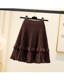 Fall Winter Knitted Skirt for Women Elegant Ruffles Short Mini Skirts Kawaii Faldas Mujer Pleated  Style Jupe