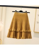 Fall Winter Knitted Skirt for Women Elegant Ruffles Short Mini Skirts Kawaii Faldas Mujer Pleated  Style Jupe