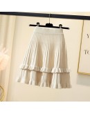 Fall Winter Knitted Skirt for Women Elegant Ruffles Short Mini Skirts Kawaii Faldas Mujer Pleated  Style Jupe