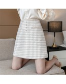 Plaid Woolen Skirt for Women Autumn Winter High Waisted  Style Short Mini Booty Skirts Hip Package Skater Jupe Femme