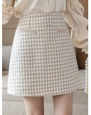 Plaid Woolen Skirt for Women Autumn Winter High Waisted  Style Short Mini Booty Skirts Hip Package Skater Jupe Femme