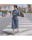 Women's Denim Dress Short Sleeve Single-breasted Irregular Long Jeans Loose Casual Streetwear Dresses Pockets Button Plus size