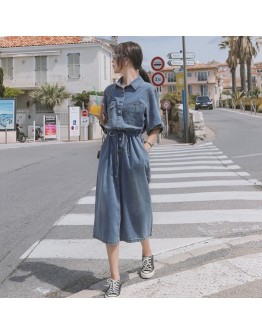 Women's Denim Dress Short Sleeve Single-breasted Irregular Long Jeans Loose Casual Streetwear Dresses Pockets Button Plus size