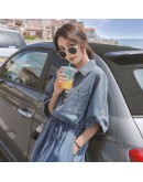 Women's Denim Dress Short Sleeve Single-breasted Irregular Long Jeans Loose Casual Streetwear Dresses Pockets Button Plus size