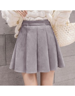   Autumn High Waist Suede Skirt Women  Short Mini Skirts Cute Pink Pleated Saias Vintage Retro Jupe Femme