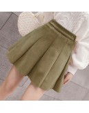   Autumn High Waist Suede Skirt Women  Short Mini Skirts Cute Pink Pleated Saias Vintage Retro Jupe Femme