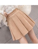   Autumn High Waist Suede Skirt Women  Short Mini Skirts Cute Pink Pleated Saias Vintage Retro Jupe Femme