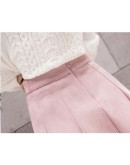   Autumn High Waist Suede Skirt Women  Short Mini Skirts Cute Pink Pleated Saias Vintage Retro Jupe Femme