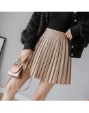 High Waisted Women's Faux Leather Skirt Fall Spring Harajuku Pleated Skirts Short Mini PU Faldas Mujer Black Khaki Jupe Femme