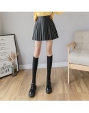 High Waisted Women's Faux Leather Skirt Fall Spring Harajuku Pleated Skirts Short Mini PU Faldas Mujer Black Khaki Jupe Femme