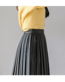 High Waisted Women's Faux Leather Skirt Fall Spring Harajuku Pleated Skirts Short Mini PU Faldas Mujer Black Khaki Jupe Femme