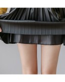 High Waisted Women's Faux Leather Skirt Fall Spring Harajuku Pleated Skirts Short Mini PU Faldas Mujer Black Khaki Jupe Femme