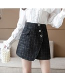 Irregular Plaid Skirt Women Autumn Winter High Waisted Short Mini Skirts with Safe Shorts Female Slim Harajuku Faldas Mujer