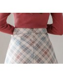 Autumn Winter Women's A-line Plaid Woolen Skirts   Elegant Midi Long Woman Skirt Ladies High Waist Vintage Faldas