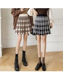 Knitted Cute Plaid Mini Skirt Women Fall Winter  Japanese Student All-match High Waist Short JK Mini Sweater Skirts Female