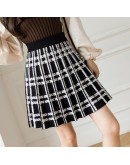 Knitted Cute Plaid Mini Skirt Women Fall Winter  Japanese Student All-match High Waist Short JK Mini Sweater Skirts Female