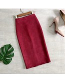  Autumn Winter Suede Skirt Women High Waist Faux Leather Hip Package Sexy Pencil Skirts Office Work Wrap Midi Faldas Mujer