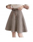 Autumn Winter Women Houndstooth Skirt  High Waist Plaid Wool Skirts Bow Tie Plus Size Mini Woolen Skirt Ball Gown Saias