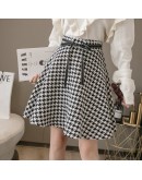 Autumn Winter Women Houndstooth Skirt  High Waist Plaid Wool Skirts Bow Tie Plus Size Mini Woolen Skirt Ball Gown Saias