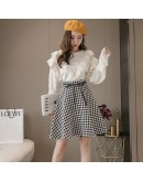 Autumn Winter Women Houndstooth Skirt  High Waist Plaid Wool Skirts Bow Tie Plus Size Mini Woolen Skirt Ball Gown Saias