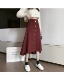  Irregular Long Skirts for Women High Waisted Heart Style Button Midi Skirt A-Line Sweet Red Black Japanese Jupe