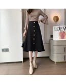  Irregular Long Skirts for Women High Waisted Heart Style Button Midi Skirt A-Line Sweet Red Black Japanese Jupe